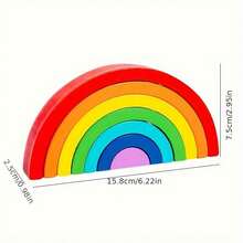 木製彩虹疊疊樂學習玩具幾何積木教育玩具，適用於兒童嬰幼兒（彩虹款），學校、學生、文具、學校用品 - 多色 - 查看 4
