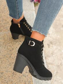 Tropiscape Elegant Women's Rhinestone Decor Fashion Lace-Up Zipper Side Chunky Heel Boots,Style With Tops Winter Gifts - Black - View 8