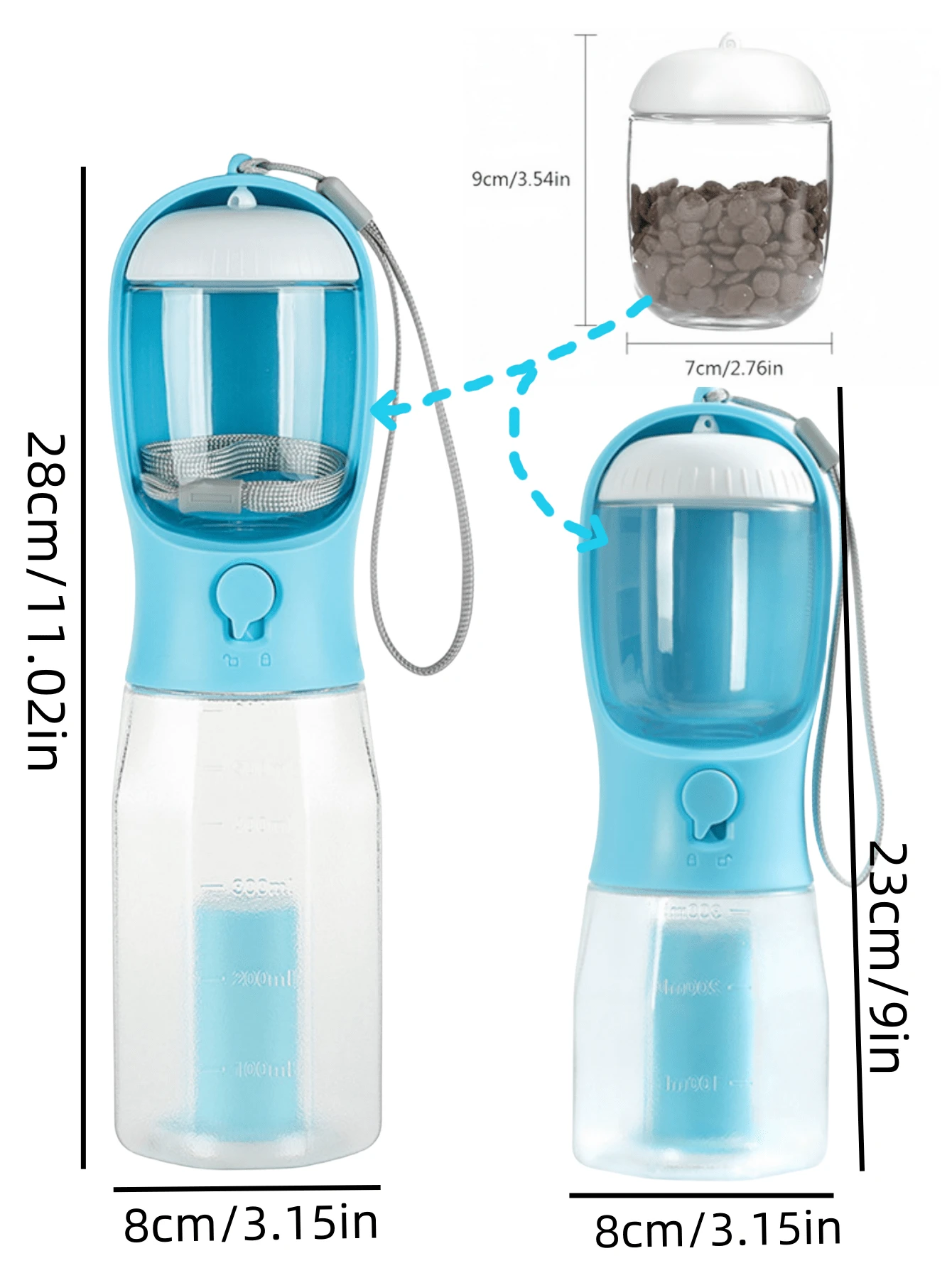 1pc Multipurpose Dog Water Bottle With Food Storage Jar & Poop Bag