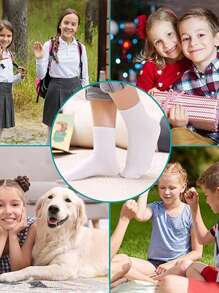 3Pairs Children Socks School Socks Kids Athletic Crew Socks Girls Boys Summers& Spring & Autumn Student Sports Socks - White - View 4