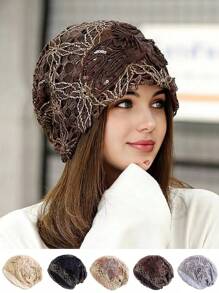 女士镂空蕾丝仿旧大花结头巾帽，透气时尚，适合女士日常生活和旅行。冬季秋季情人节