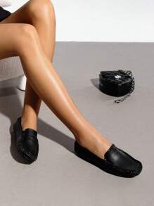 Women's Dressy Casual Slip-On Penny Loafers For Business And Office Wear Comfortable Arch Support Faux Leather Driving Loafer Shoes - 黑色/PU - 查看 4