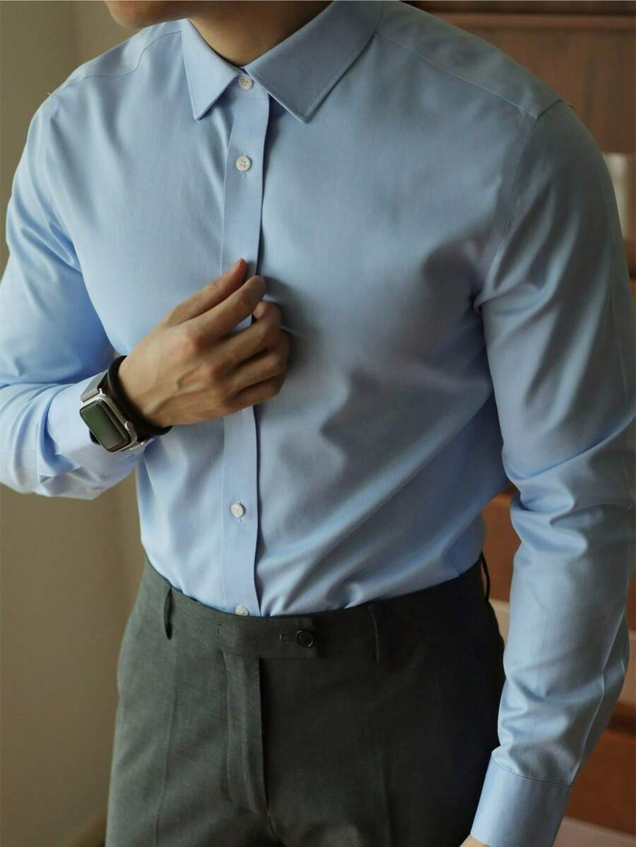 Men Shirts - 淺藍色 - 查看 1