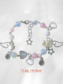 1pc Pulseira Artesanal Espiral de Asas de Laço Detalhe de Laço de Coração com Pérolas Naturais para Uso Diário e Festas Femininas - Estilo Y2K