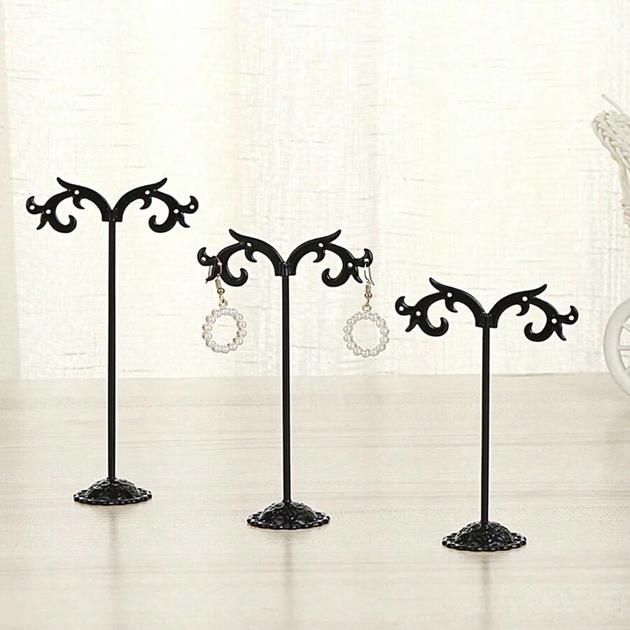 Modern Jewelry Organizer, 3 Pcs Black Metal Tabletop Earring And Necklace Jewelry Storage Display Rack - Black - View 1