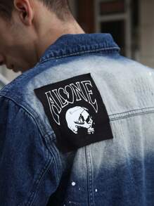 Logeqi® Hombres Chaqueta vaquera street graffiti rasgada azul - Azul - Ver 7