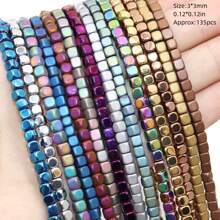 135 peças de Contas Quadradas de Hematita Eletrochapeadas de 3 * 3mm, Material de DIY com Pedras Pretas para Pulseiras, Tornozeleiras, Colaretas e Brincos Femininos, Acessórios de Jóias