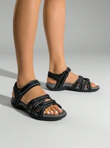 Womens Comfortable Hiking Walking Sandal With Adjustable Hook And Loop Strap, Sports, Travel,Summer Beach Outdoor Light Weight Water Shoes - 黑色 - 查看 7