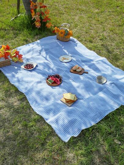 Joivida Modern Simple Plaid Printed Outdoor Picnic Mattress, One Piece, Decor, Rama Family Style, Picnic Eseentials, Family Outing Use, Camping Supplies, Holiday Vacation Use