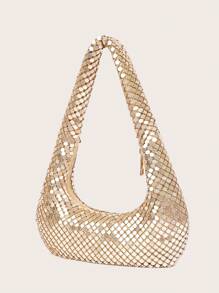 Women Fashionable Metal Backpack Underarm Bag High-End Shiny Party Nightclub Shoulder Bag Banquet Evening Dress Bag Rhinestone Aluminum Sheet Clutch Party Evening Bag, Perfectly Matching With New Years Outfit, Excellently Matching With Party Dresses For Women, Essential Wedding Items,Perfectly Matching With Graduation Dress, Prom Dresses, Perfectly Matching With Bridal Party, Best Choice Elegant Bag For Bridal Shower ,Wedding , Wedding - Gold - View 4