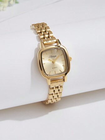 XIVIYA 1 pieza Reloj de cuarzo para mujer con esfera pequeña simple y elegante con una delicada correa de acero, tono dorado, apariencia de alta gama, ideal como regalo de festival.