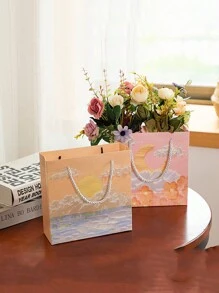 6pcs Mixed-Design Oil Painting Gift Bags, Paper Shopping Bags, Suitable For Birthday Gift Packaging