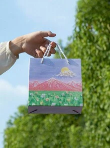 6pcs Mixed-Design Oil Painting Gift Bags, Paper Shopping Bags, Suitable For Birthday Gift Packaging