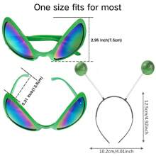 1 pieza Diadema con diseño de alien, gafas de sol de plástico verdes/plateadas con accesorios de brillo, diadema de disfraz de alien, gafas divertidas de bola de cabeza de alien de espuma, accesorios de fiesta para graduación