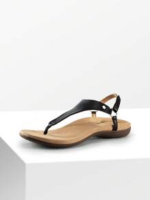 Women's Flat Sandals, Walking Sandals With Arch Support 0.78-Inch Heel Comfortable Soft Cushion Summer Casual T-Strap Thong Sandals Shoes - 黑色 - 查看 2