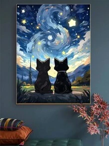有兩隻貓的風景滿鑽石畫 - 彩色 - 查看 1