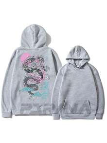 Moletom Dragão Nuvens Blusa de Frio 100% Algodão Unissex - - Cinza - Visão 2