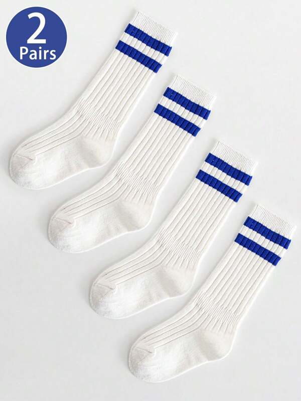 2 Pares de Meias para Crianças, Sazonais, Design de Listras Duplas, Meias Versáteis para Panturrilha, Adequadas para o Dia a Dia