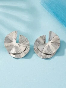 魅力時尚幾何金屬耳釘一對 - 銀色 - 查看 5