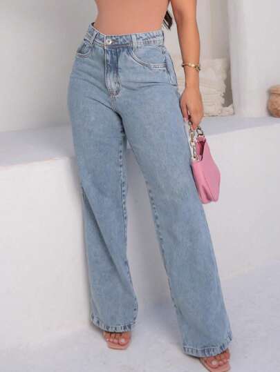 Saina 1301calca jeans feminina wide leg pantalona sem rasacada 1301