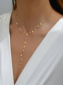 1 Stück 18K Vergoldete Y-Form Kette mit handgefertigtem kleinem runden Anhänger aus Edelstahl, Frauen Halskette