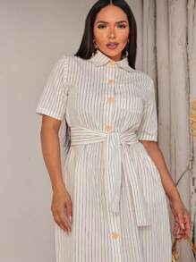 LINEN DRESS WITH BELT SUZI MODA - White - View 2