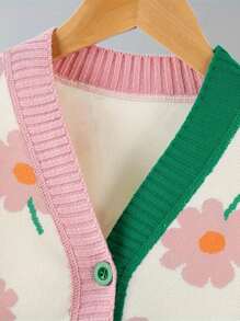 M.Dian xi 新款女童开衫毛衣，时尚儿童休闲宽松针织外套，春秋冬 - 粉色 - 查看 3