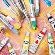 Acrylic Paint Set 12/24 Packs Of 12mL Paints, Craft Paint For Canvas, Wood, Fabric, Leather, Cardboard, Paper, MDF And Crafts Back To School,Mother's Day,Mom's Gift - Multicolor - View 5