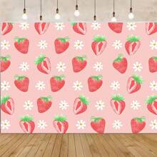 1pc Red Strawberry Themed 1st Birthday Photography Backdrop Fabric Photo Background Cloth,Christmas