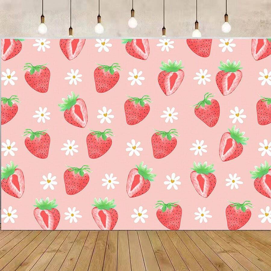 1pc Red Strawberry Themed 1st Birthday Photography Backdrop Fabric Photo Background Cloth,Christmas