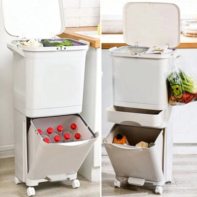 LIVINGANDHOME Living And Home 38L/42L Stylish White Kitchen Dustbin,Sort Recycling Bin,Rubbish Bin Trash Can Dry And Wet Classification,Multi-Function Plastic Trash Can,Kitchen Storage Bucket,Kitchen,Bathroom,Home,Household Suppliers