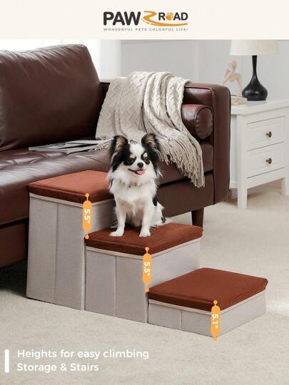 PAWZ Road Escaleras para perros con 3 cajas de almacenamiento, escalera de seguridad antideslizante plegable para mascotas para gatos y perros, 3 niveles de almacenamiento para mascotas Escaleras plegables para mascotas