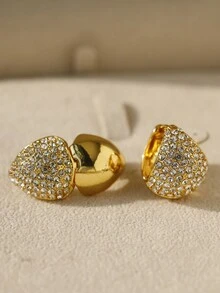 2pcs Vintage French Style Minimalist Rhinestone Encrusted Water Drop Hoop Earrings - Earrings - View 3