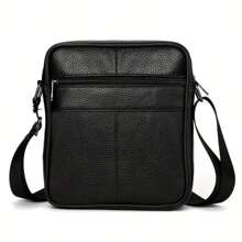1PC Premium Black Genuine Leather Satchel: Sleek, Multi.Purpose With Adjustable Strap, Ideal For Everyday Style & Function Shoulder Crossbody Sling Side Bag Work Weekend Travel Camping Summer Portable Sling Bag For Man Bag Cross Body Bag Shoulder Bag Side Bag School Supplies Fall Messenger Bag For Man Cylinder Bag Old Money Christmas Vintage Purse Thanksgiving Chest Bag For Men Side Bags Leather Bag Hobo Bag Holiday Gifts For Men Tote Bag Men Bag Travel Essentials Retro Bag Valentine Day Summer Bag Springbreak Vacation Black Bag Bag Pack Vintage Bags - Black - View 3