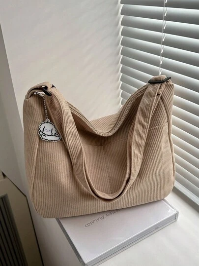 灯芯绒休闲风百搭日式文艺单肩斜挎包时尚学生休闲韩版女简约饺子包