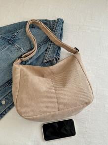 灯芯绒休闲风百搭日式文艺单肩斜挎包时尚学生休闲韩版女简约饺子包 - 卡其色 - 查看 8