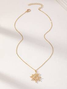 1件优雅金色旭日吊坠项链，女士夏季度假首饰 - A9202-3 - 查看 3