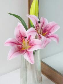 1/2/3/5/6 件丝绸橡胶仿真百合，长度 33 厘米，适用于插花、家居装饰、花瓶、花园、窗台、婚礼、派对、生日、感恩节、父亲节，高品质人造花 - 粉紅紫色 - 查看 5