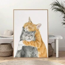 FajerminArt 1入組畫布海報印刷畫，貓咪擁抱戀愛藝術品，結婚週年紀念日、送給妻子的禮物、婚禮禮物、友誼禮物，牆壁裝飾，家居室內裝飾藝術品，無框 - 彩色 - 查看 2