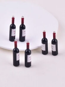 6 pièces/paquet Pendentif de bouteille de vin 3D à la mode en résine, convient pour les bijoux et l'artisanat DIY pour femmes - bouteille de vin rouge - Voir 2