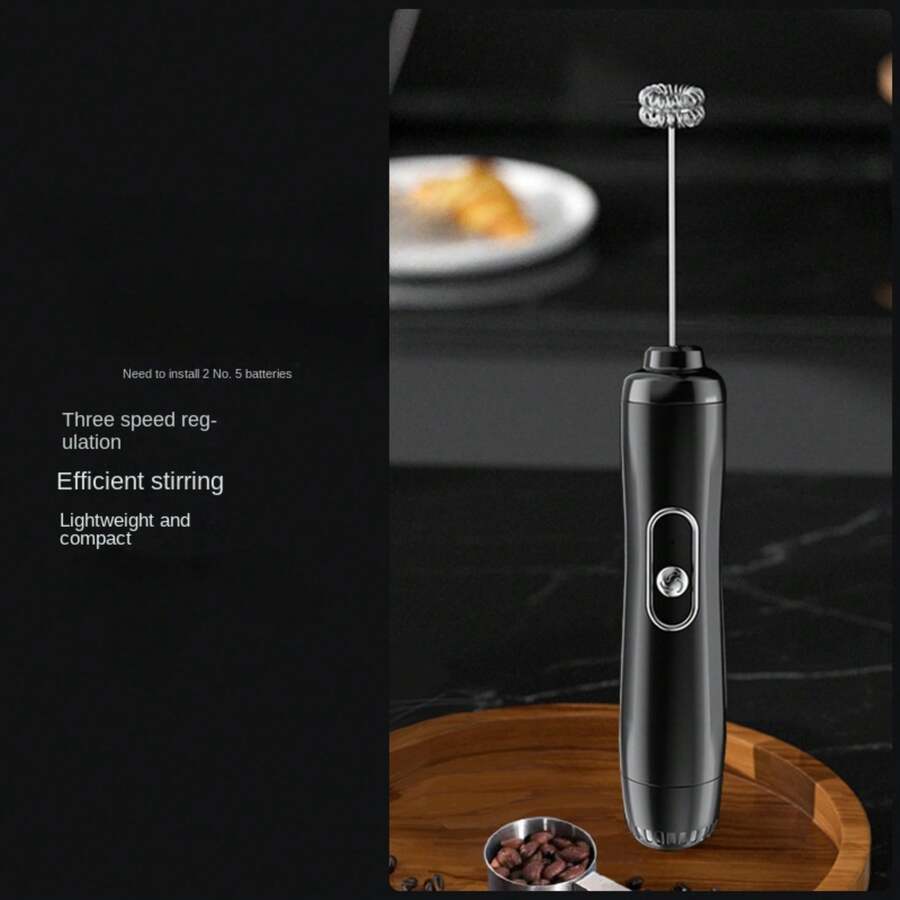 AA Battery Black Electric Foam Machine Milk Coffee Mixer - Black - View 1