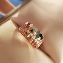 Set Of 3 Lightweight And Luxurious Honeycomb Design Rings With Cubic Zirconia, Suitable For Women Everyday Wear In Minimalist And Ins Style