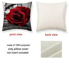 4pcs Black & Red Color Block Pillow Covers, Rose Floral Design, Digital Printed Polyester Linen-Like Material, Romantic Gift For Home Decoration & Couple (Pillow Inserts Not Included)