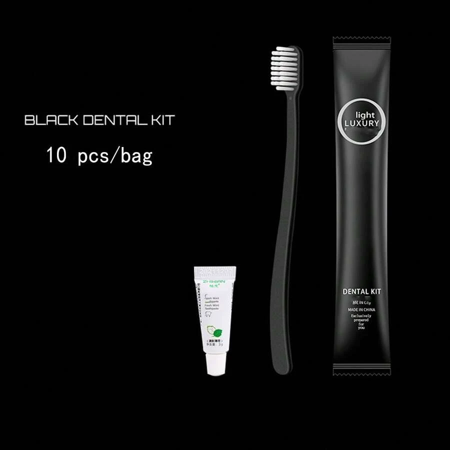 10pcs/Package Hotel Disposable Toothbrush Set For 5-Star Hotel/Inn With Toothpaste And Soft Bristle Brush - Black - View 1