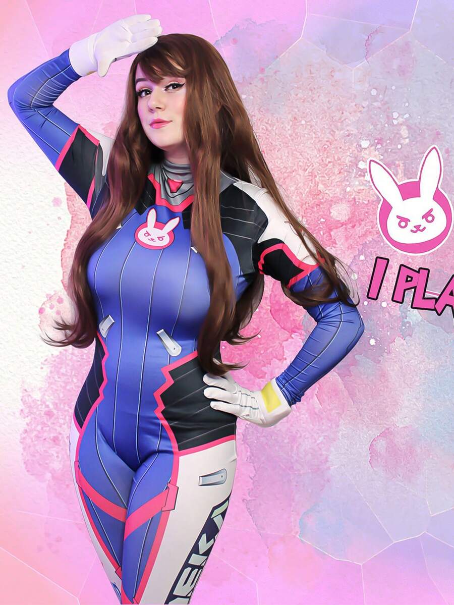 Dva Costume For Women,Temporary Face Tattoos Cosplay,Adult Anime Game Cosplay D.Va Blue Jumpsuit Jumpsuits Women's Outfit Halloween Costumes,Halloween Party Costumes,Cosplay For Women - 彩色 - 查看 1