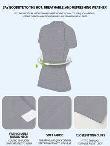 Áo thun thể thao tay ngắn thoáng khí nhanh khô cho nữ, thích hợp để tập thể dục, chạy bộ, tập luyện, tiệc tùng, quần áo thể thao Áo phông cơ bản - Xám - Xem 3