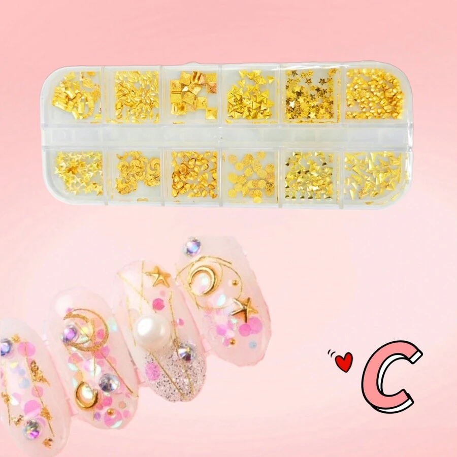 Pack 2 Estoperoles para decoracion de uñas C Y D - Dorado - Ver 1