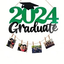 藍色2024畢業裝飾,畢業2024年木製相框禮物,2024年畢業照攝影道具,祝賀畢業派對裝飾 - 綠色 - 查看 2