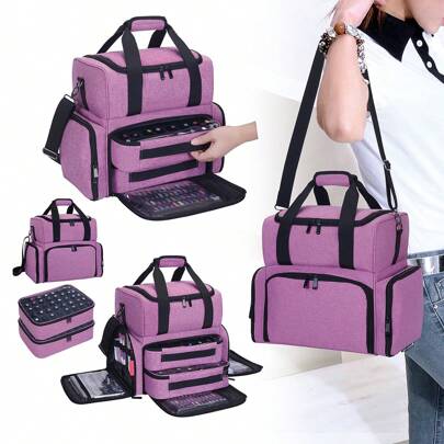 Caja de almacenamiento para 80 botellas de esmalte de uñas con 2 bolsas desmontables, organizador de esmalte de uñas de gran capacidad para lámpara de uñas, adecuado para herramientas de cuidado de uñas diario, bolsa, bolsa de maquillaje y artículos esenciales de viaje para niñas y mujeres