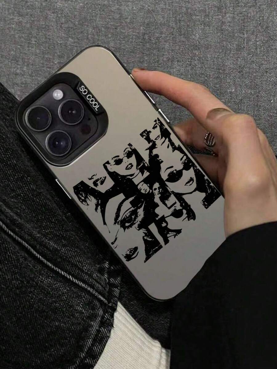 一款時尚的TPU+PC雜化手機殼，印有彩色銀色和黑色美麗女性的插畫，兼容iPhone。 - 黑色 - 查看 1